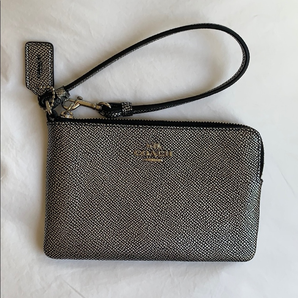 Coach silver metallic leather wristlet